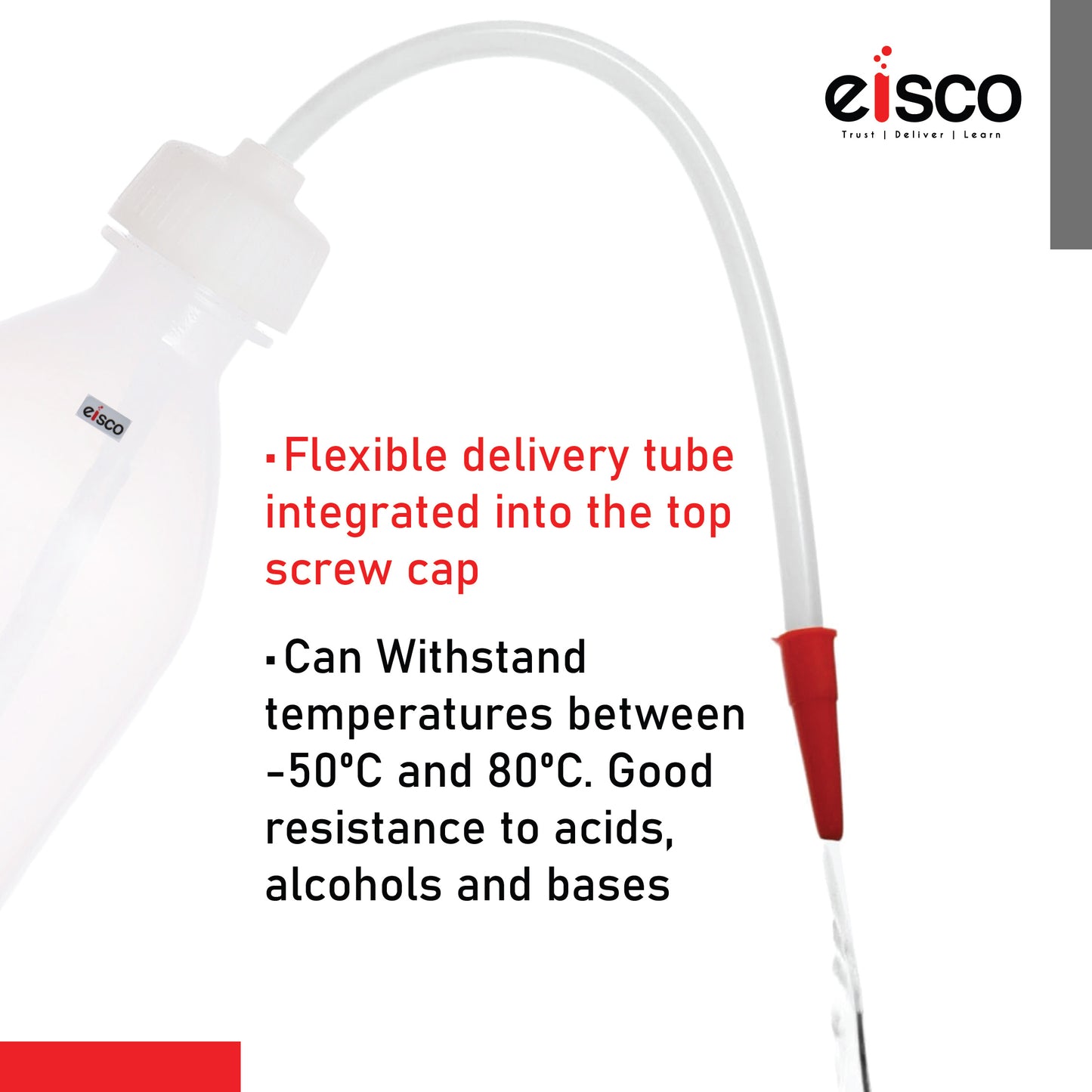 Eisco ( Pack of 6 x 250ml Polyethylene Wash Bottles – Unbreakable, Leakproof Lab Bottles with Flexible Delivery Tube | Chemical Resistant | Easy Squeeze Bottles for Laboratory Use