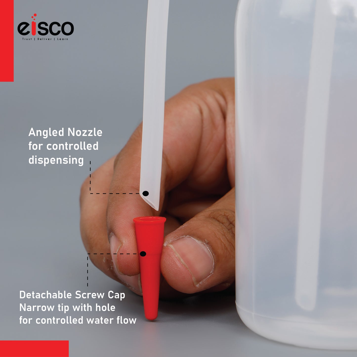 Eisco ( Pack of 6 x 250ml Polyethylene Wash Bottles – Unbreakable, Leakproof Lab Bottles with Flexible Delivery Tube | Chemical Resistant | Easy Squeeze Bottles for Laboratory Use