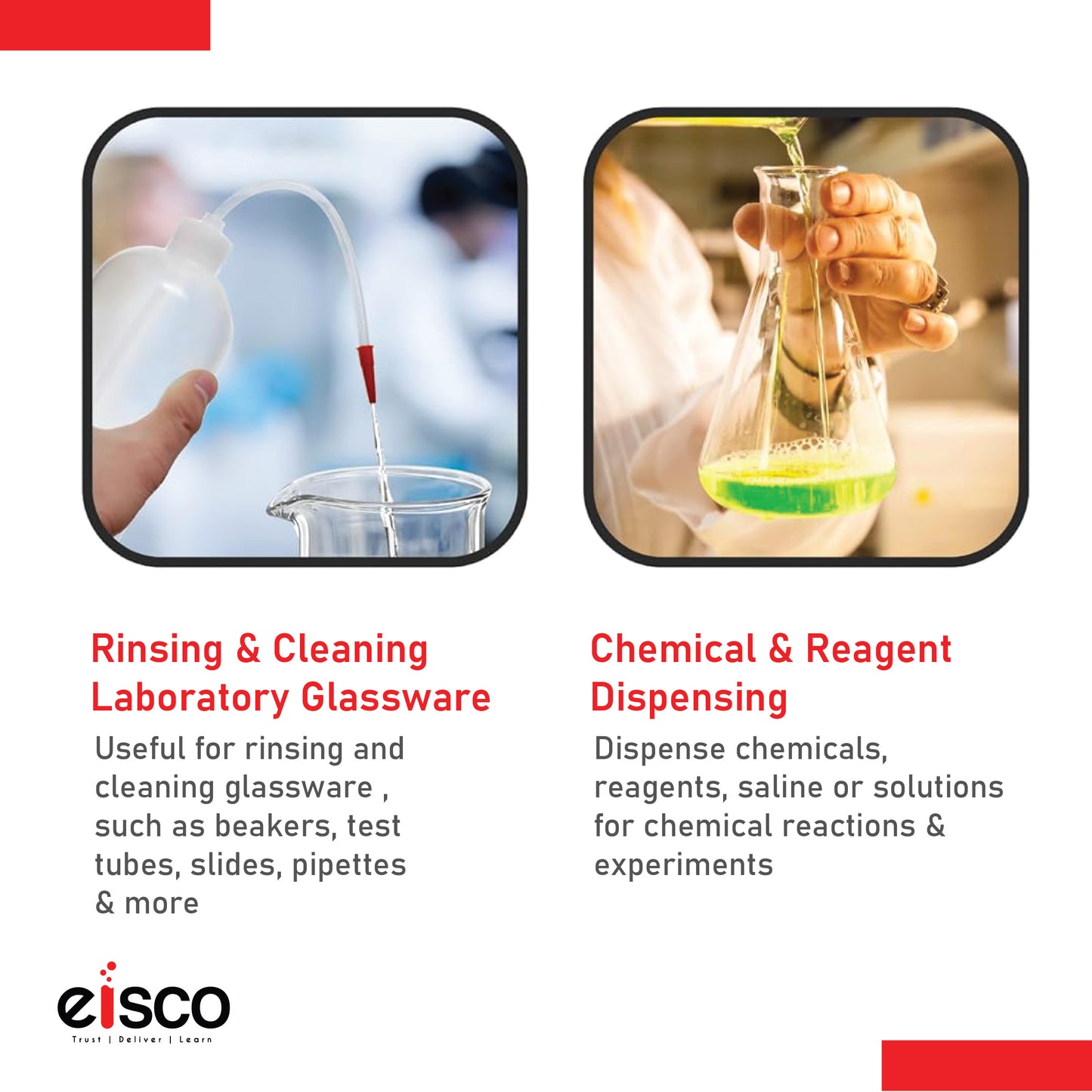 Eisco ( Pack of 6 x 250ml Polyethylene Wash Bottles – Unbreakable, Leakproof Lab Bottles with Flexible Delivery Tube | Chemical Resistant | Easy Squeeze Bottles for Laboratory Use