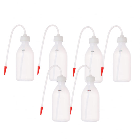Eisco ( Pack of 6 x 250ml Polyethylene Wash Bottles – Unbreakable, Leakproof Lab Bottles with Flexible Delivery Tube | Chemical Resistant | Easy Squeeze Bottles for Laboratory Use