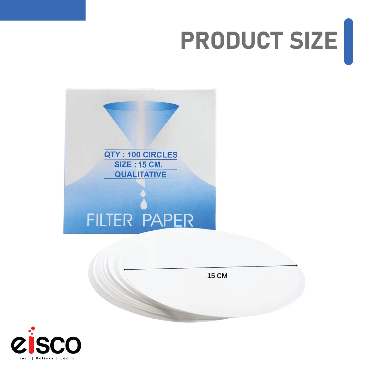 EISCO Filter Paper (Pack of 100) 15cm Diameter, 8-10 Micron | Lab-Grade Qualitative Filter Paper for Chemistry, Testing, and Science Experiments | Pure Cellulose Material for Classroom, Research Use