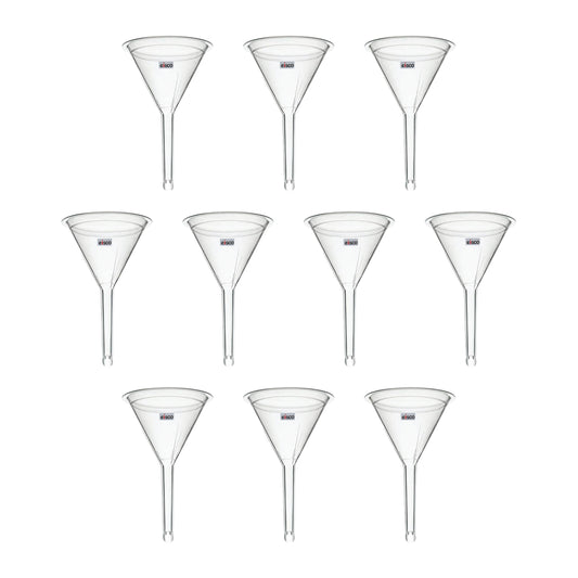 EISCO Plastic Filter Funnel – 75mm Diameter, 76mm Stem, Polyethylene (Pack of 10) Chemical-Resistant Lab Funnel for Filtration, Laboratory, Scientific Research, Oil, Acids, Solvents, Water, Home & Industrial Use