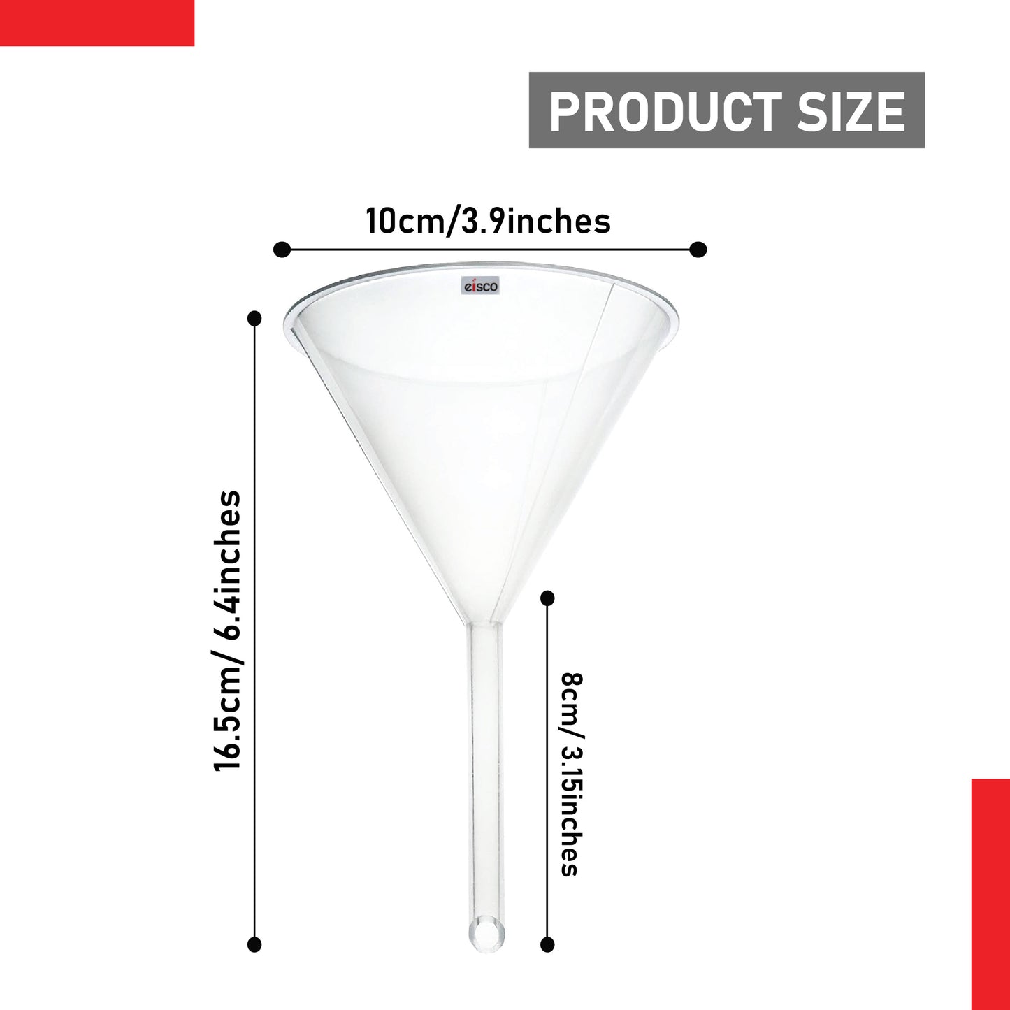 EISCO Plastic Filter Funnel – 100mm Diameter, 80mm Stem, Polyethylene (Pack of 5) Heavy-Duty Laboratory Funnel for Filtration, Scientific Experiments, Liquid Handling, Water, Fuel, Solvents, Acids, Oil & Industrial Applications
