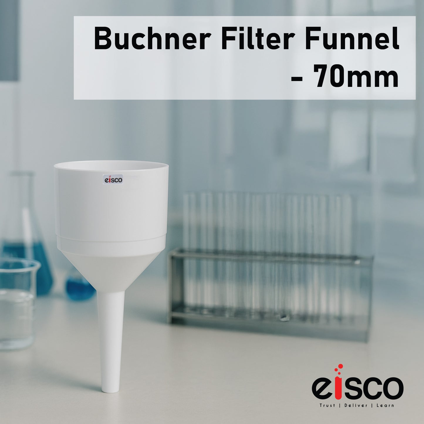 EISCO Buchner Filter Funnel 70mm – Durable Polypropylene, Autoclavable, 2-Piece Design with Perforated Plate | Vacuum Filtration for Lab, Chemistry, Microbiology, Acids, Solvents & Water Use