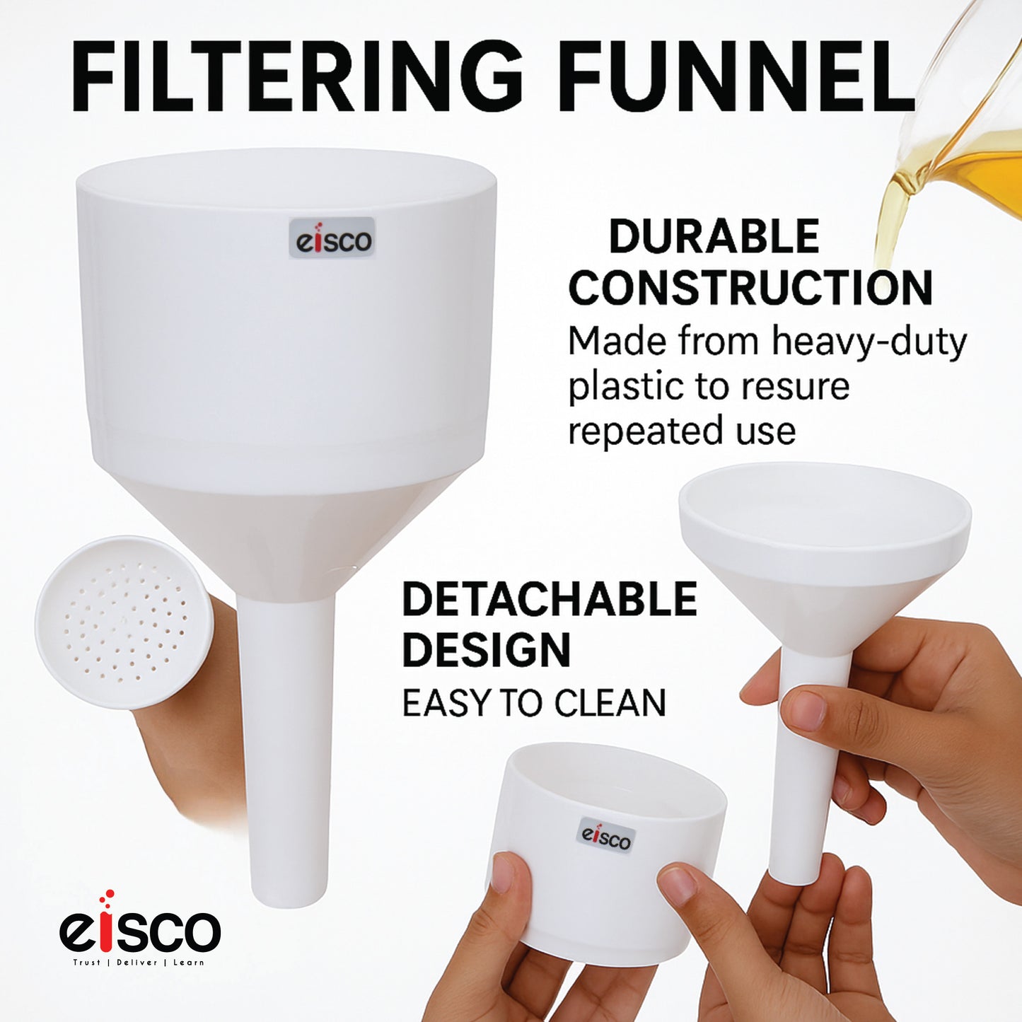 EISCO Buchner Filter Funnel 70mm – Durable Polypropylene, Autoclavable, 2-Piece Design with Perforated Plate | Vacuum Filtration for Lab, Chemistry, Microbiology, Acids, Solvents & Water Use