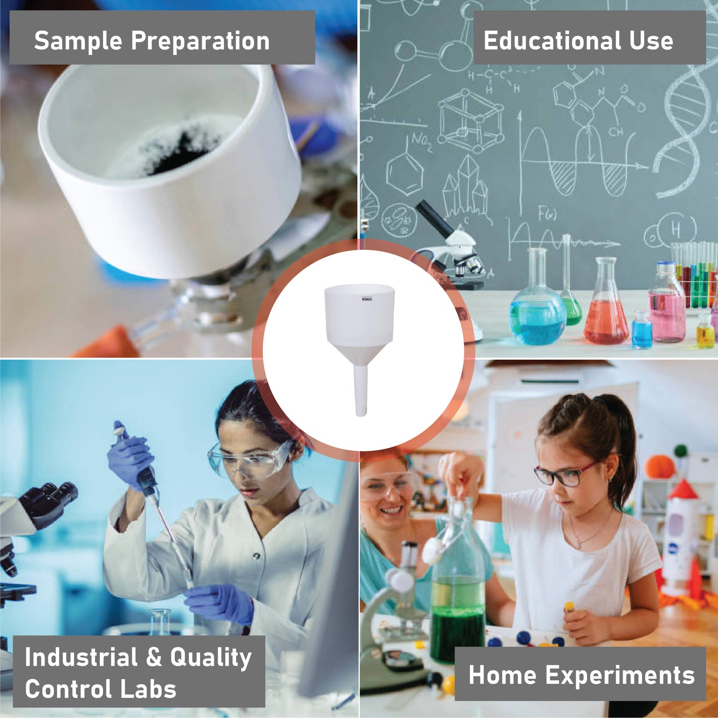 EISCO Buchner Filter Funnel 70mm – Durable Polypropylene, Autoclavable, 2-Piece Design with Perforated Plate | Vacuum Filtration for Lab, Chemistry, Microbiology, Acids, Solvents & Water Use