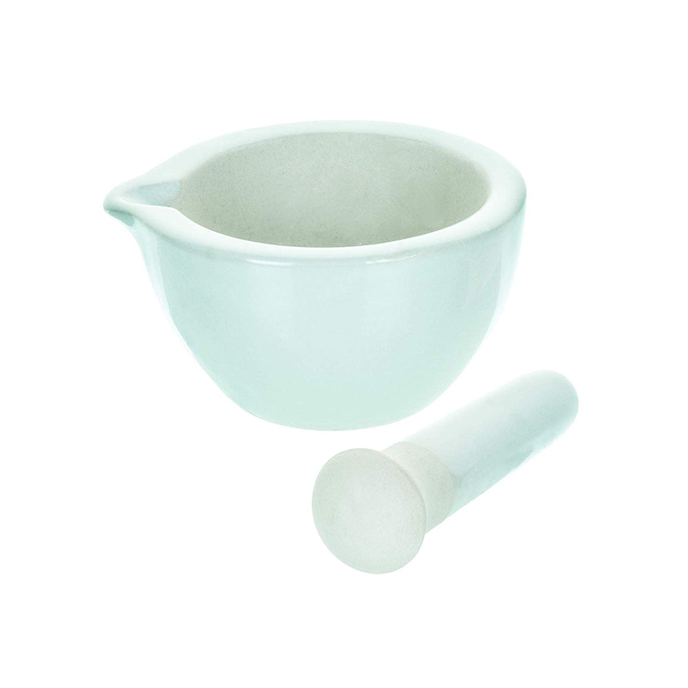 Mortar and Pestle, Porcelain, lab quality 4" Diameter, 150 ml capacity - grinding surface textured and unglazed, with spout for Spices, medicines, pills, seeds