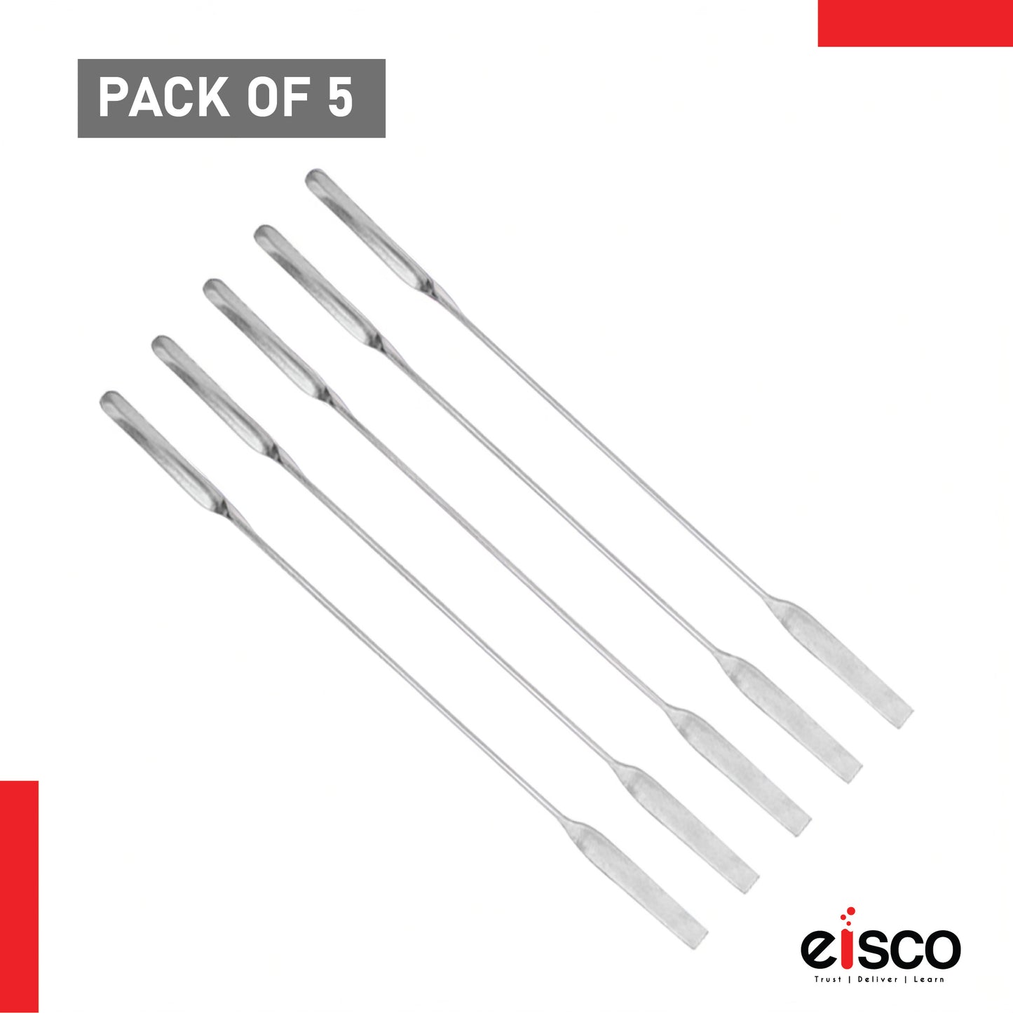 EISCO Set of 5 Micro Spatula – Stainless Steel, Double-Ended Scoop & Flat End, 15cm, Precision Lab Tool for Chemistry, Science Experiments, Powders, Epoxy, DIY Crafts, Jewelry Making & Sample Handling