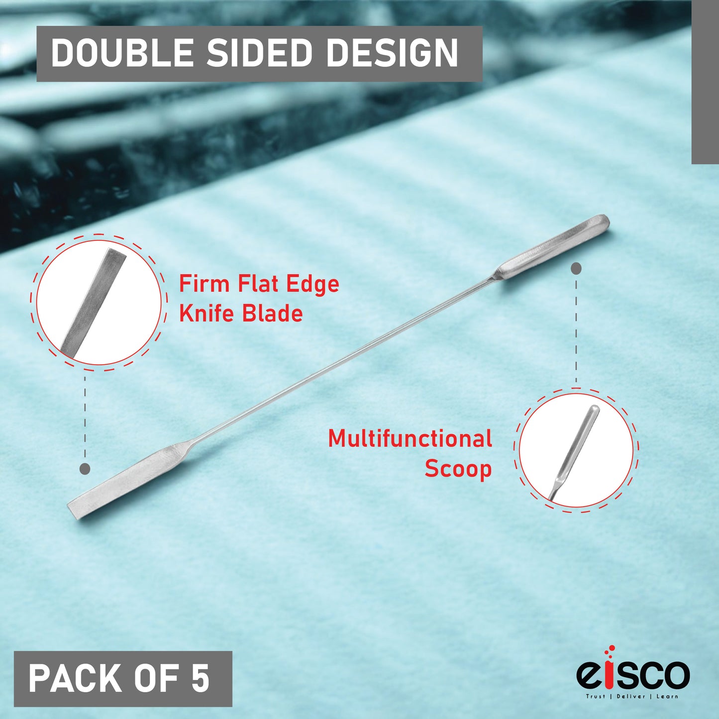 EISCO Set of 5 Micro Spatula – Stainless Steel, Double-Ended Scoop & Flat End, 15cm, Precision Lab Tool for Chemistry, Science Experiments, Powders, Epoxy, DIY Crafts, Jewelry Making & Sample Handling