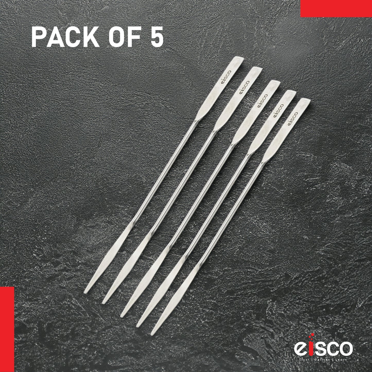 EISCO Semi-Micro Spatula Double Bladed One End Rounded and Other End Tapered Stainless Steel Length - 20 cm Pack of 5