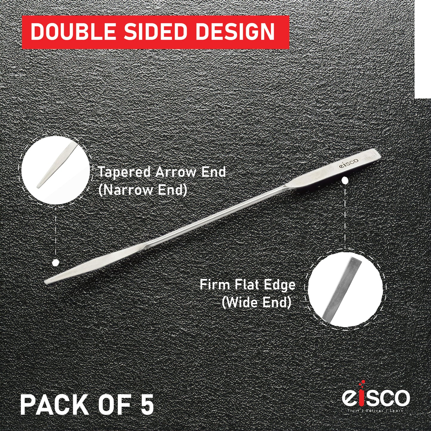 EISCO Semi-Micro Spatula Double Bladed One End Rounded and Other End Tapered Stainless Steel Length - 20 cm Pack of 5