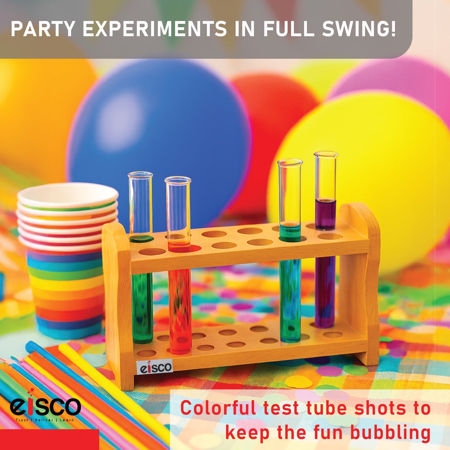Eisco Wooden Test Tube Rack – Durable Lab Stand for Test Tubes, Holds Multiple Tubes, Chemical Resistant, Polished Wood, Ideal for Science Labs, Chemistry, Biology & Home Experiments
