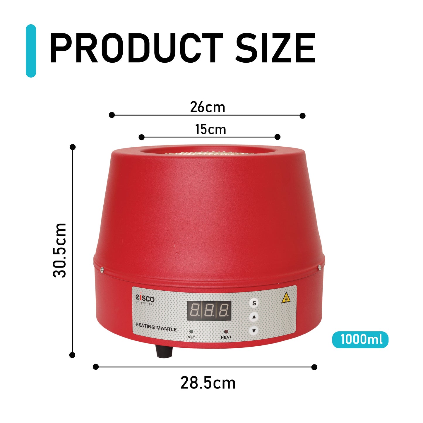 EISCO Premium Heating Mantle with Digital Temperature Display, 1000 ml Capacity, 350W