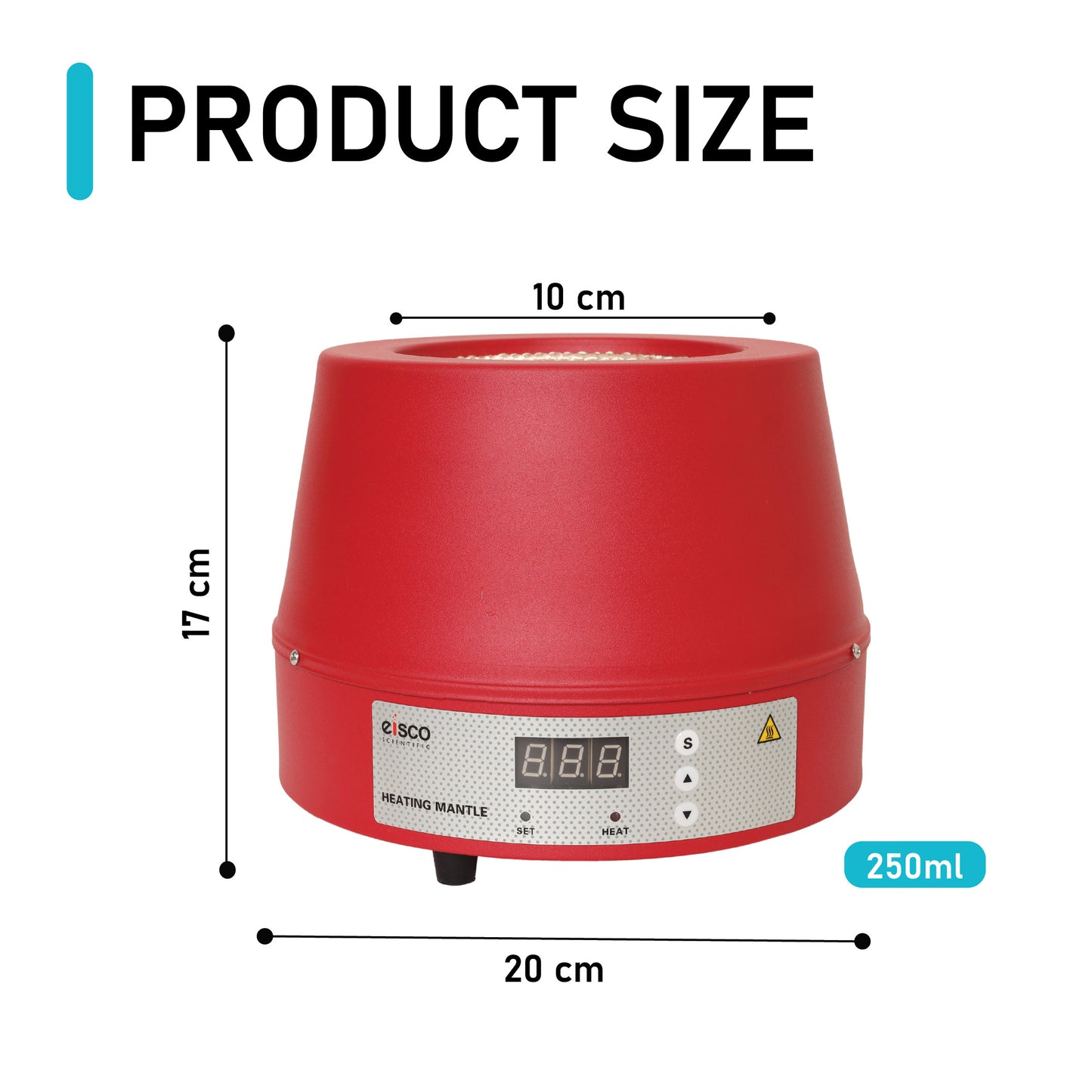 EISCO Premium Heating Mantle with Digital Temperature Display, 250 ml Capacity, 150W