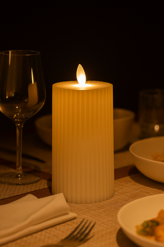 LABZIO LED Light Pillar Candles | Flameless & Smokeless | Acrylic Ribbed Design | Decorative Lights for Home Decor Pooja Diwali Wedding Birthday Valentine & Gifting | Pack of 1