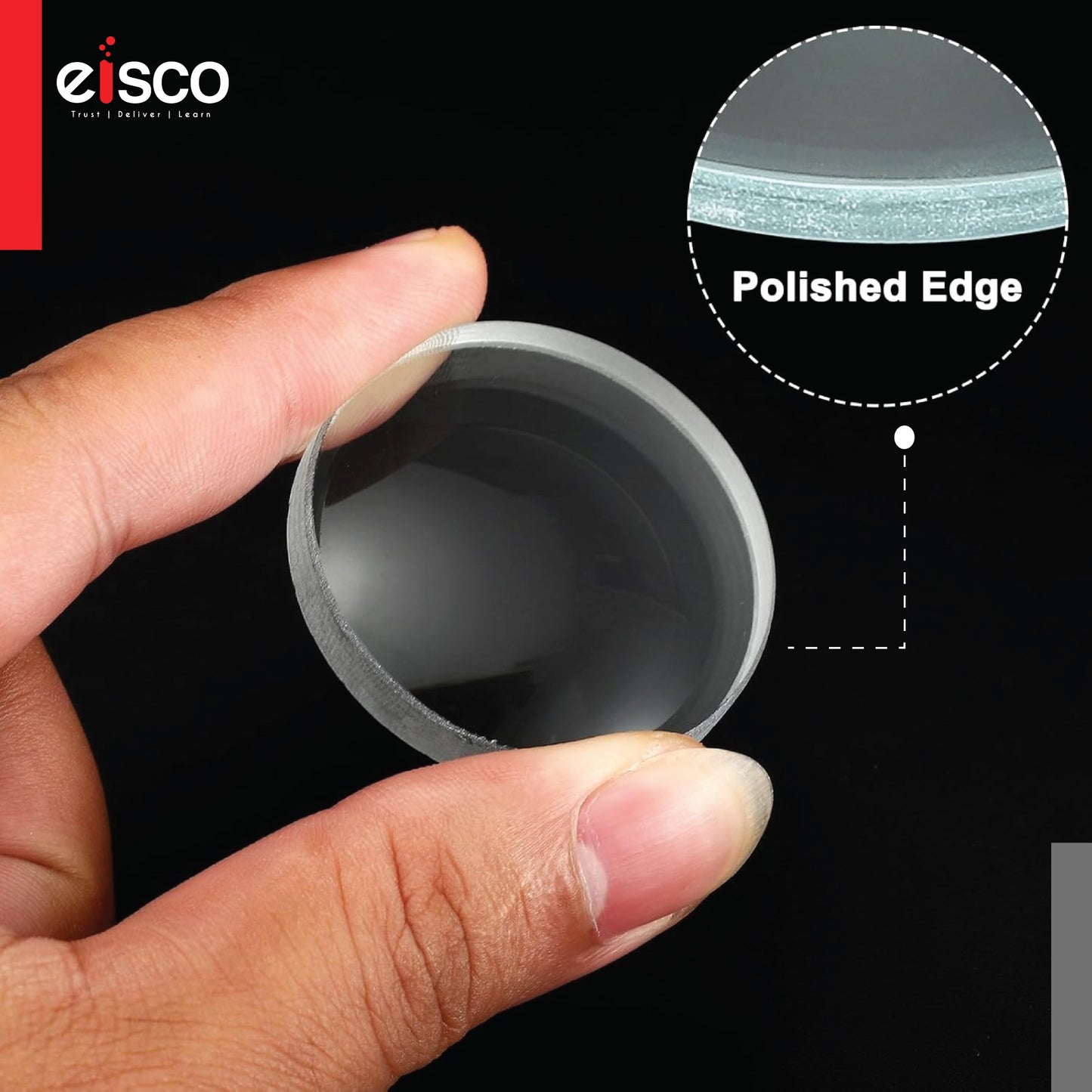 EISCO Optical Glass Lenses (Set of 4) 50mm Double Convex & Concave, High Quality Polished Glass for Physics, Light Refraction, Ray Optics, Science Experiments, Learning & Educational Lab Equipment