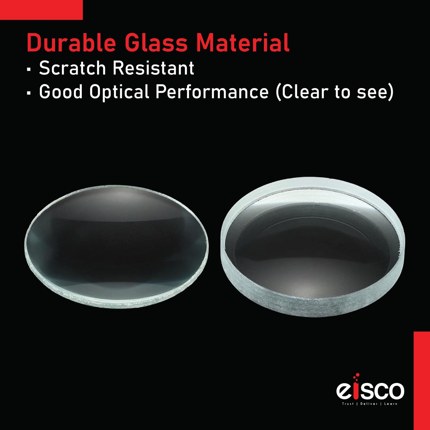 EISCO Optical Glass Lenses (Set of 4) 50mm Double Convex & Concave, High Quality Polished Glass for Physics, Light Refraction, Ray Optics, Science Experiments, Learning & Educational Lab Equipment
