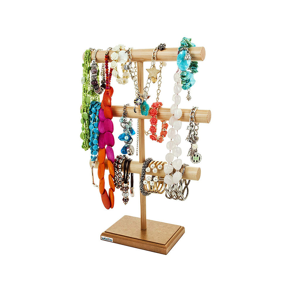 LABZIO Home | Wooden 4 Slot Necklace Holder for Jewelry, Beads | Chains Necklace Display Stand | Ideal for Retail, Craft Shows, Home Decor, Scarf, Stoles