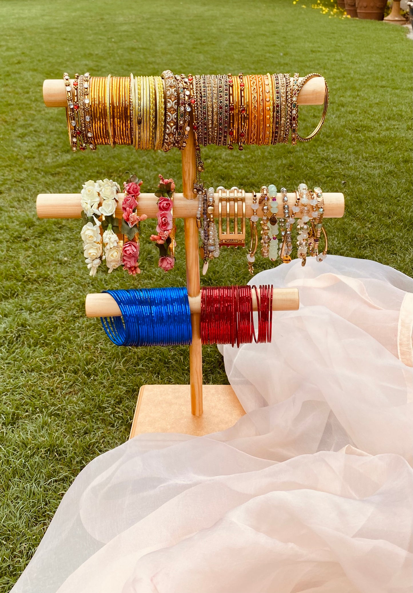 LABZIO Home | Wooden 4 Slot Necklace Holder for Jewelry, Beads | Chains Necklace Display Stand | Ideal for Retail, Craft Shows, Home Decor, Scarf, Stoles