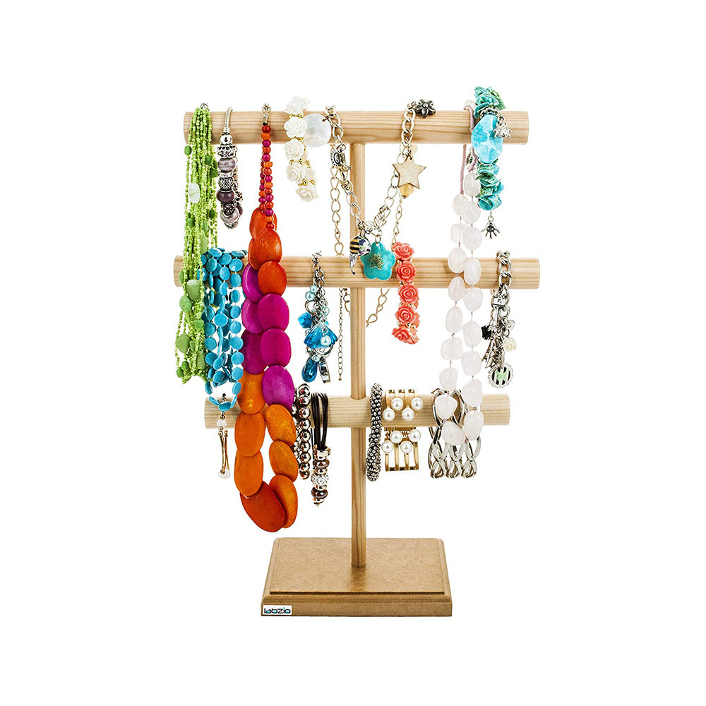 LABZIO Home | Wooden 4 Slot Necklace Holder for Jewelry, Beads | Chains Necklace Display Stand | Ideal for Retail, Craft Shows, Home Decor, Scarf, Stoles
