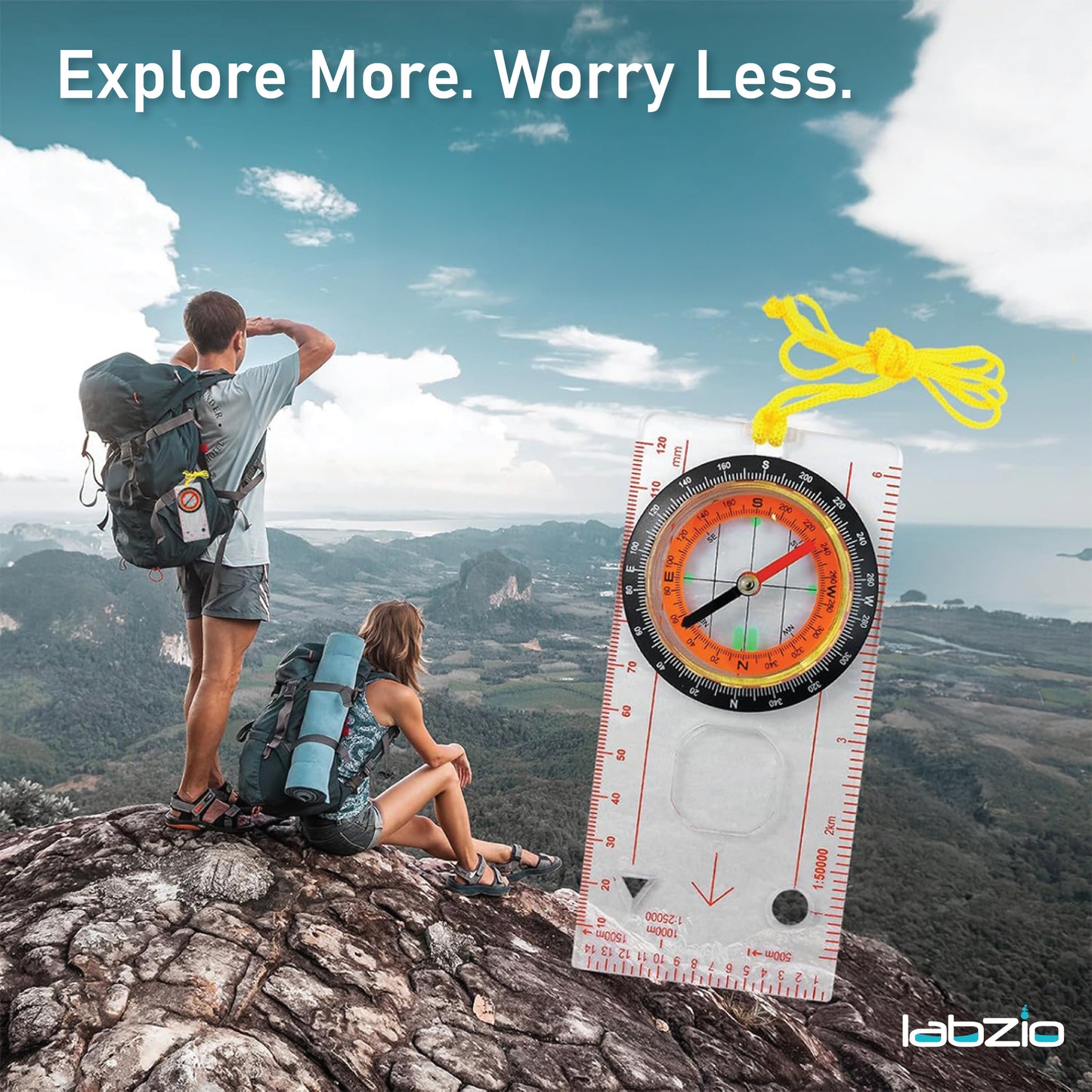 Multifunction compass - Liquid filled outdoor Navigation, Camping with samll magnifying lens, scales and ruler for map reading