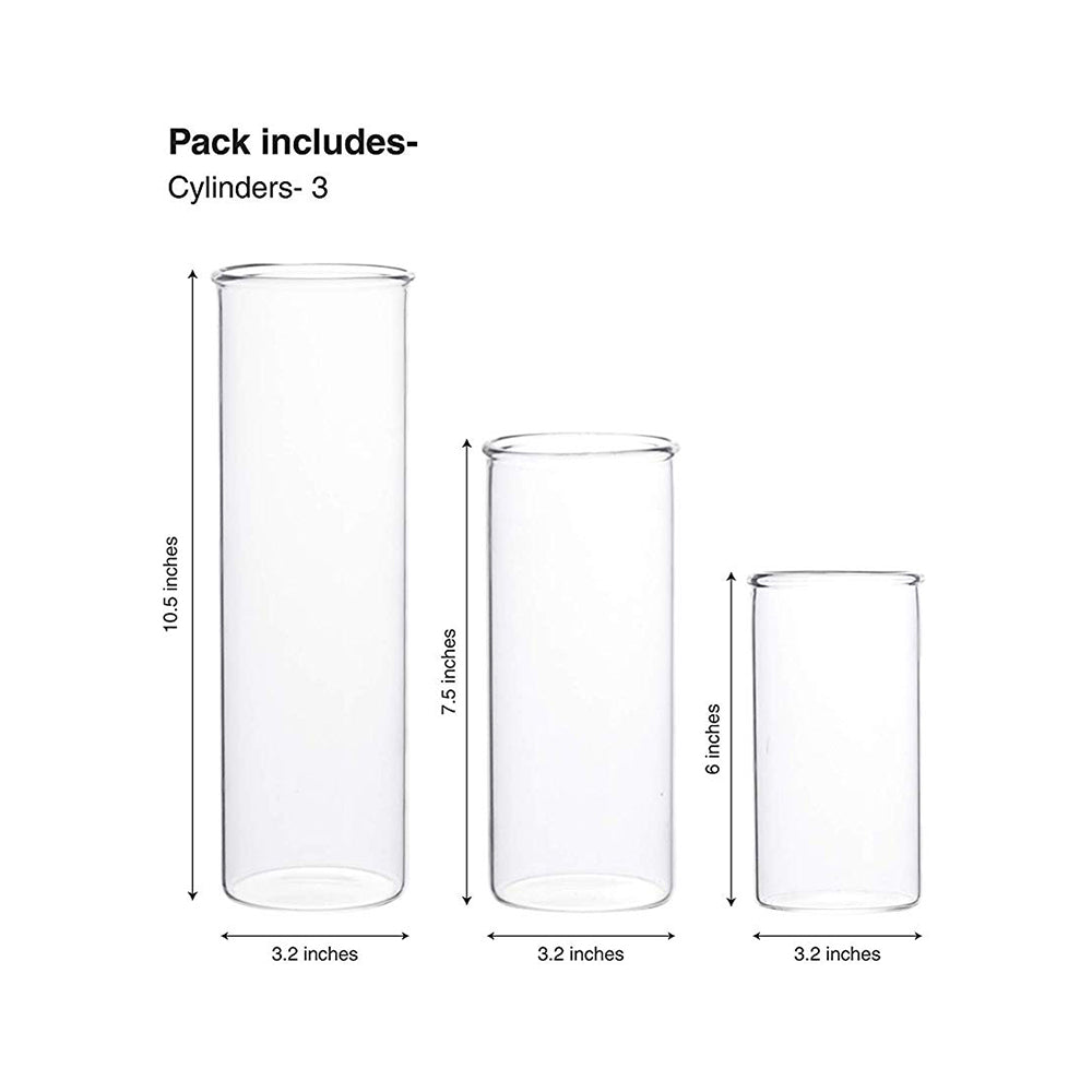 LABZIO Borosilicate Clear Glass Flower Vase (Set of 3) Cylinders, Modern Multipurpose Decorative Glass Vases for Home, Office, Living Room, Centerpieces, Contemporary Home Decor, Floral Arrangements