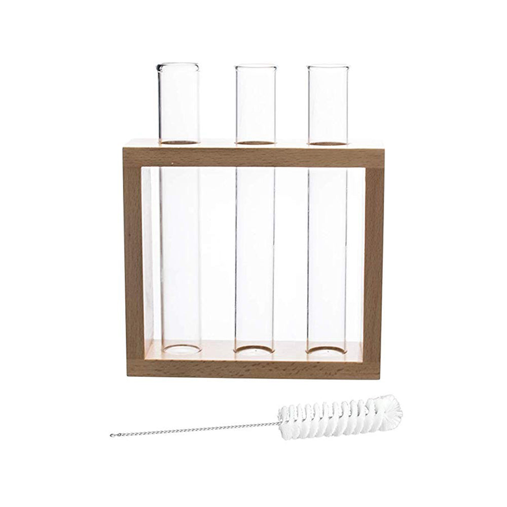 Labzio Wooden Flower Vase – Handcrafted Decorative Stand with 3 Borosilicate Glass Test Tubes | Perfect for Home, Office, Living Room, Indoor Plants, Bedroom & Wedding Décor Gift