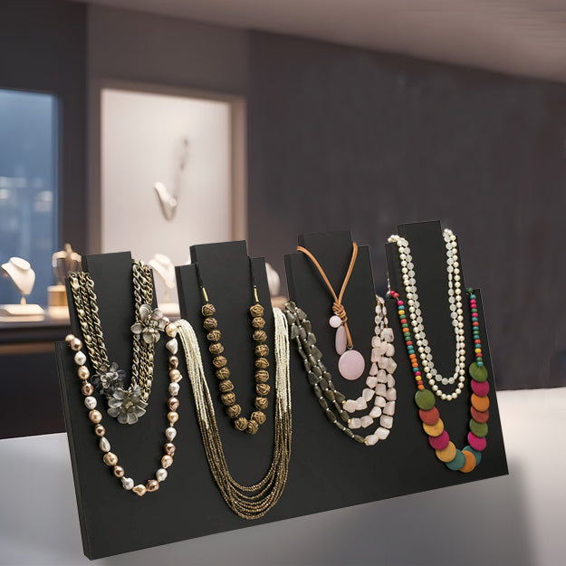 LABZIO Home | Wooden 4 Slot Necklace Holder for Jewelry, Beads | Chains Necklace Display Stand | Ideal for Retail, Craft Shows, Home Decor, Scarf, Stoles