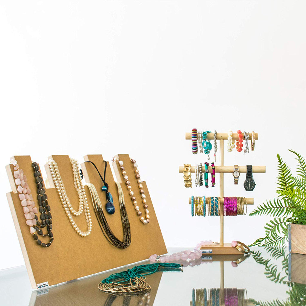 LABZIO Home | Wooden 4 Slot Necklace Holder for Jewelry, Beads | Chains Necklace Display Stand | Ideal for Retail, Craft Shows, Home Decor, Scarf, Stoles