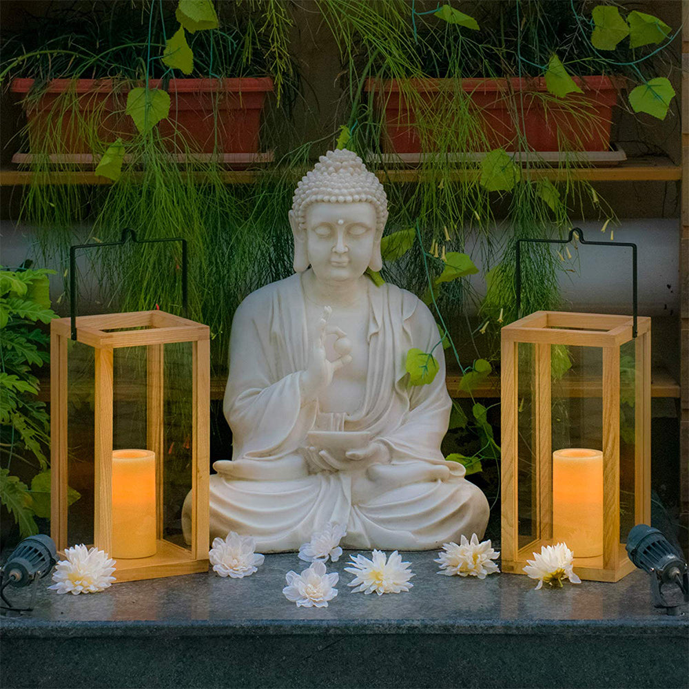 Labzio Home -Wooden Candle Stand, Lantern for Indoor/Outdoor use,Contemporary Chic Styling, Comes with a Handle for for The Ease of Hanging