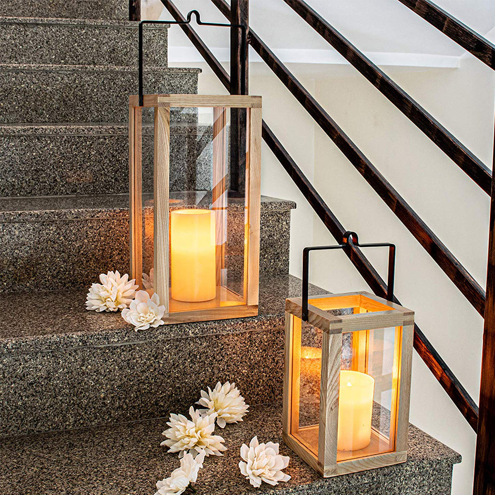 Labzio Home -Wooden Candle Stand, Lantern for Indoor/Outdoor use,Contemporary Chic Styling, Comes with a Handle for for The Ease of Hanging