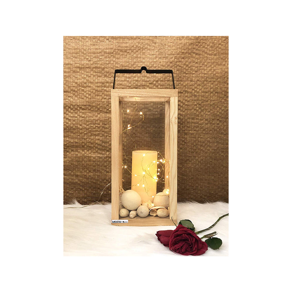 Labzio Home -Wooden Candle Stand, Lantern for Indoor/Outdoor use,Contemporary Chic Styling, Comes with a Handle for for The Ease of Hanging