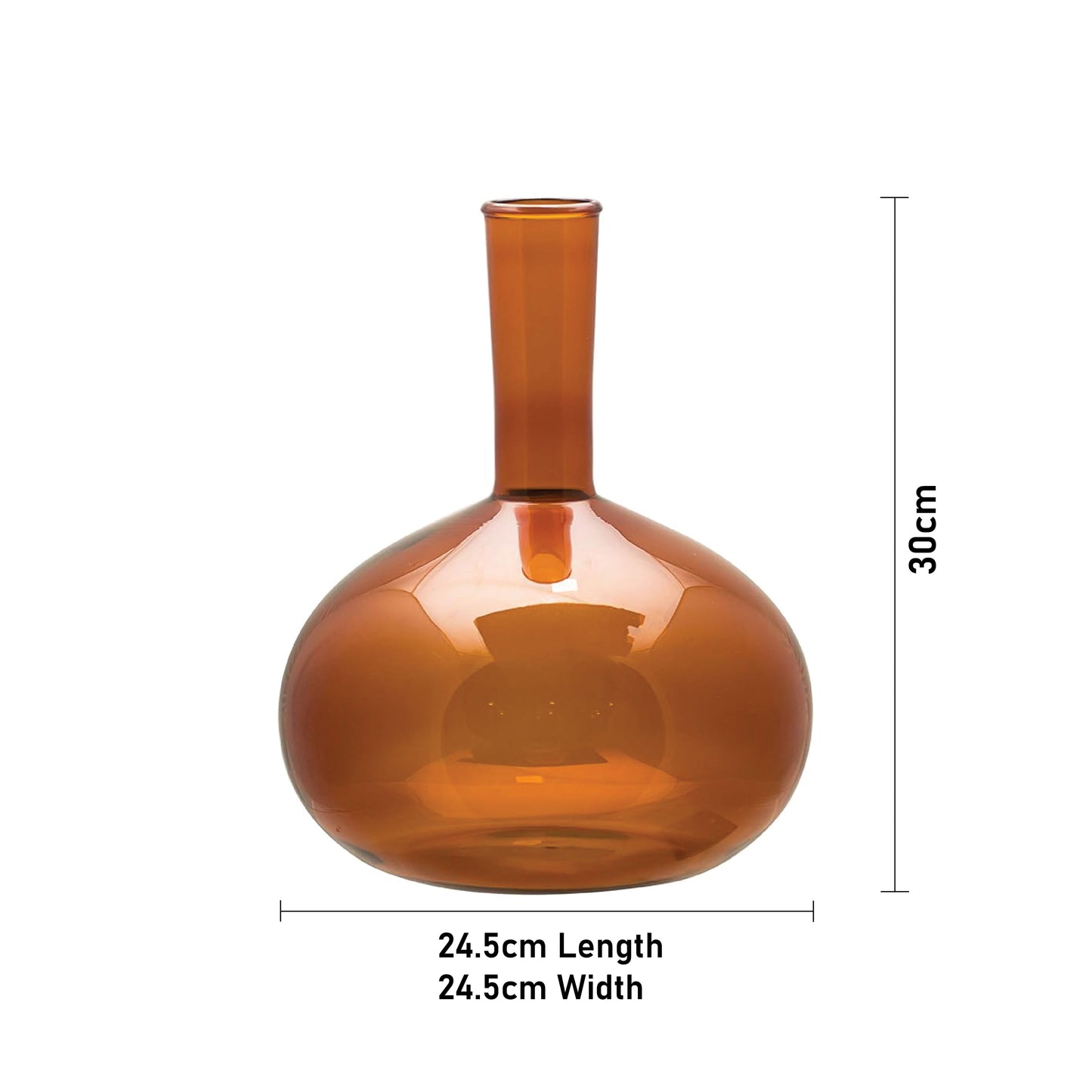 Labzio Home Amber Glass Vase - 30cm Tall Decorative Vase for Living Room, 24.5cm Wide Modern Home Decor | Perfect for Dried Flowers, Pampas Grass | Stylish Round Base, Slim Neck Design