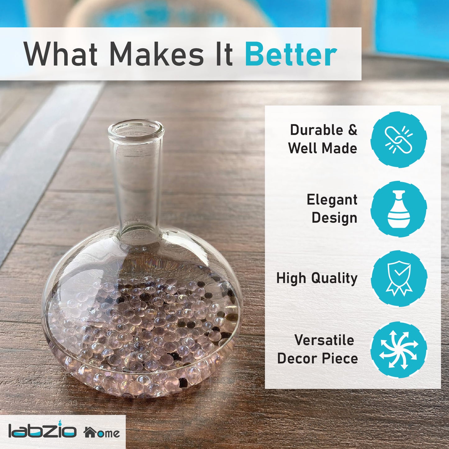 Labzio Home Amber Glass Vase - 30cm Tall Decorative Vase for Living Room, 24.5cm Wide Modern Home Decor | Perfect for Dried Flowers, Pampas Grass | Stylish Round Base, Slim Neck Design