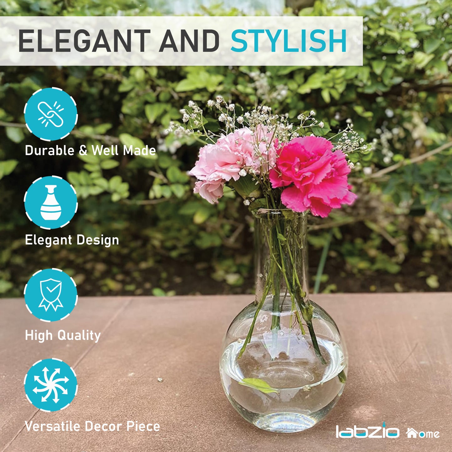 Labzio Home - Boiling Flask Glass Flower vase, Set of 2