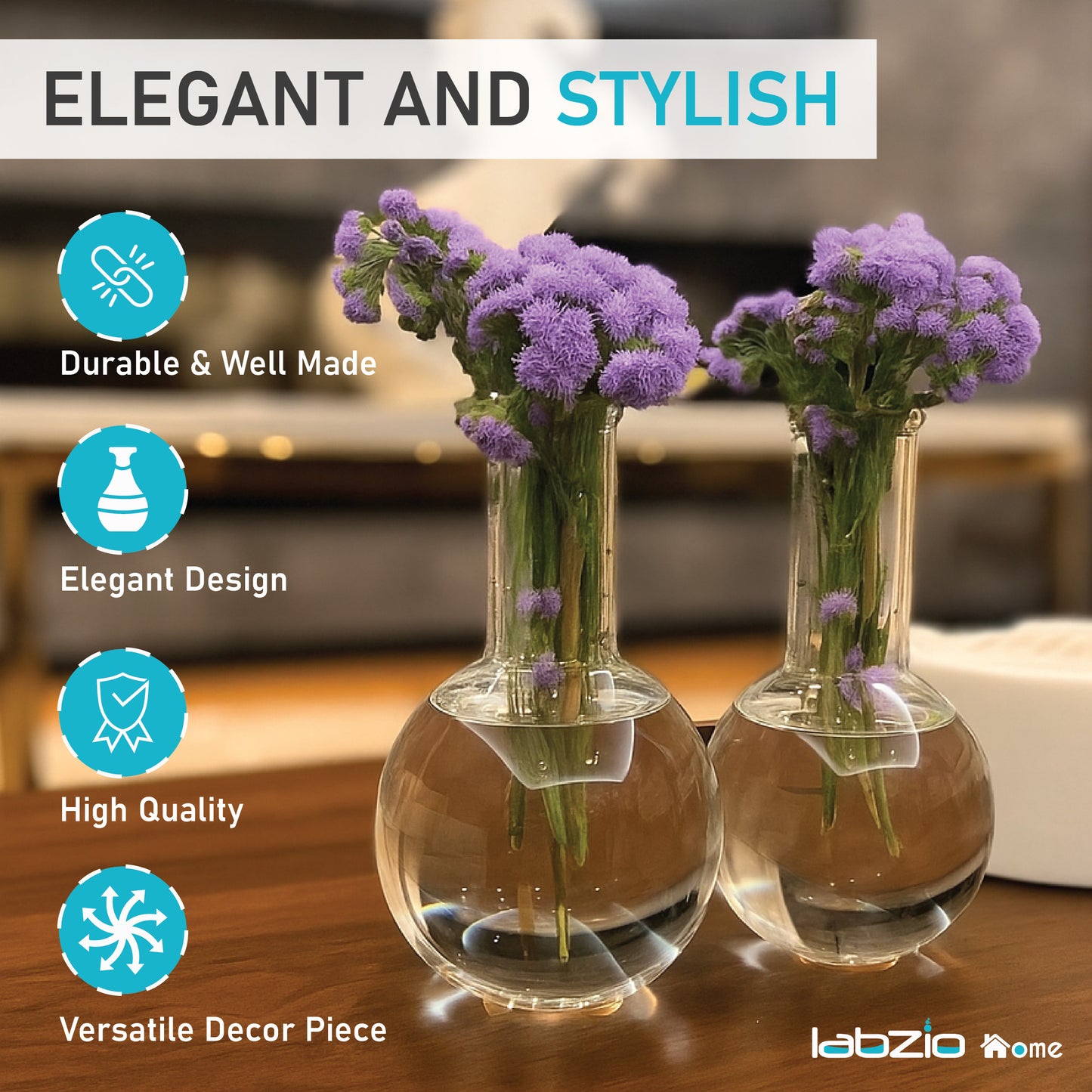 Labzio Home - Boiling Flask Glass Flower vase, Set of 2