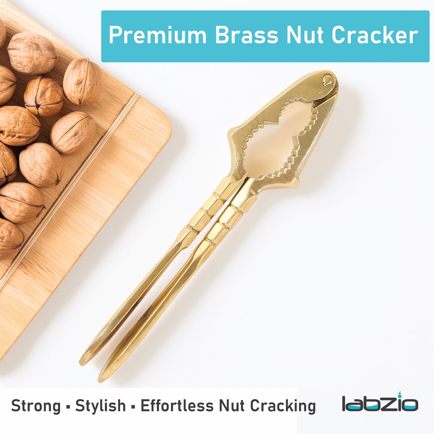 LABZIO Premium Brass Nut Cracker | Heavy Duty Nutcracker Tool for Almonds, Walnuts, Pistachios | Strong & Easy to Use Nut Cracking Kitchen Tool