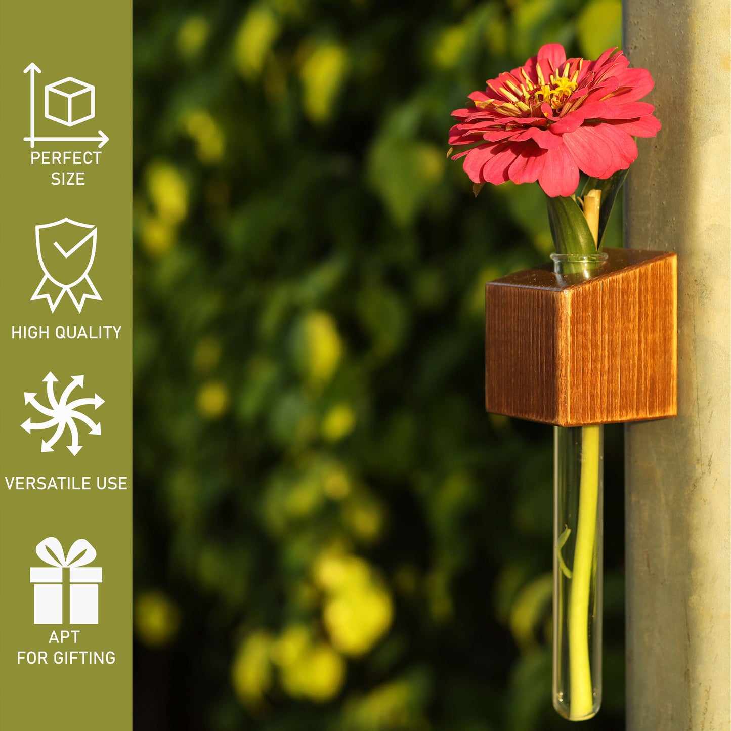 Labzio Magnetic Cube Flower Vase for Fridge Door & Metal Surfaces | Modern Wall Mounted Decorative Planter with Strong Magnet | Mini Glass Tube Vase for Home & Office Decor – Beige