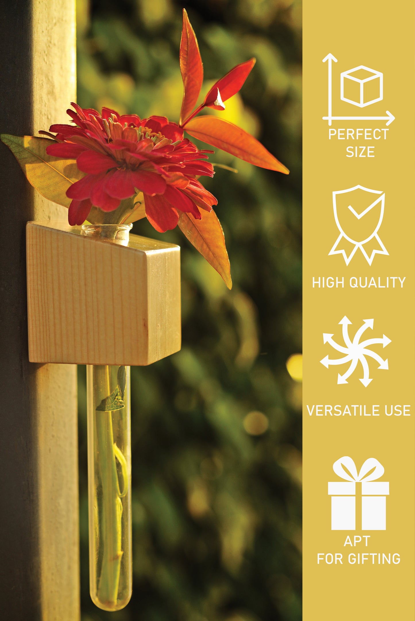 Labzio Magnetic Cube Flower Vase for Fridge Door & Metal Surfaces | Modern Wall Mounted Decorative Planter with Strong Magnet | Mini Glass Tube Vase for Home & Office Decor – Beige