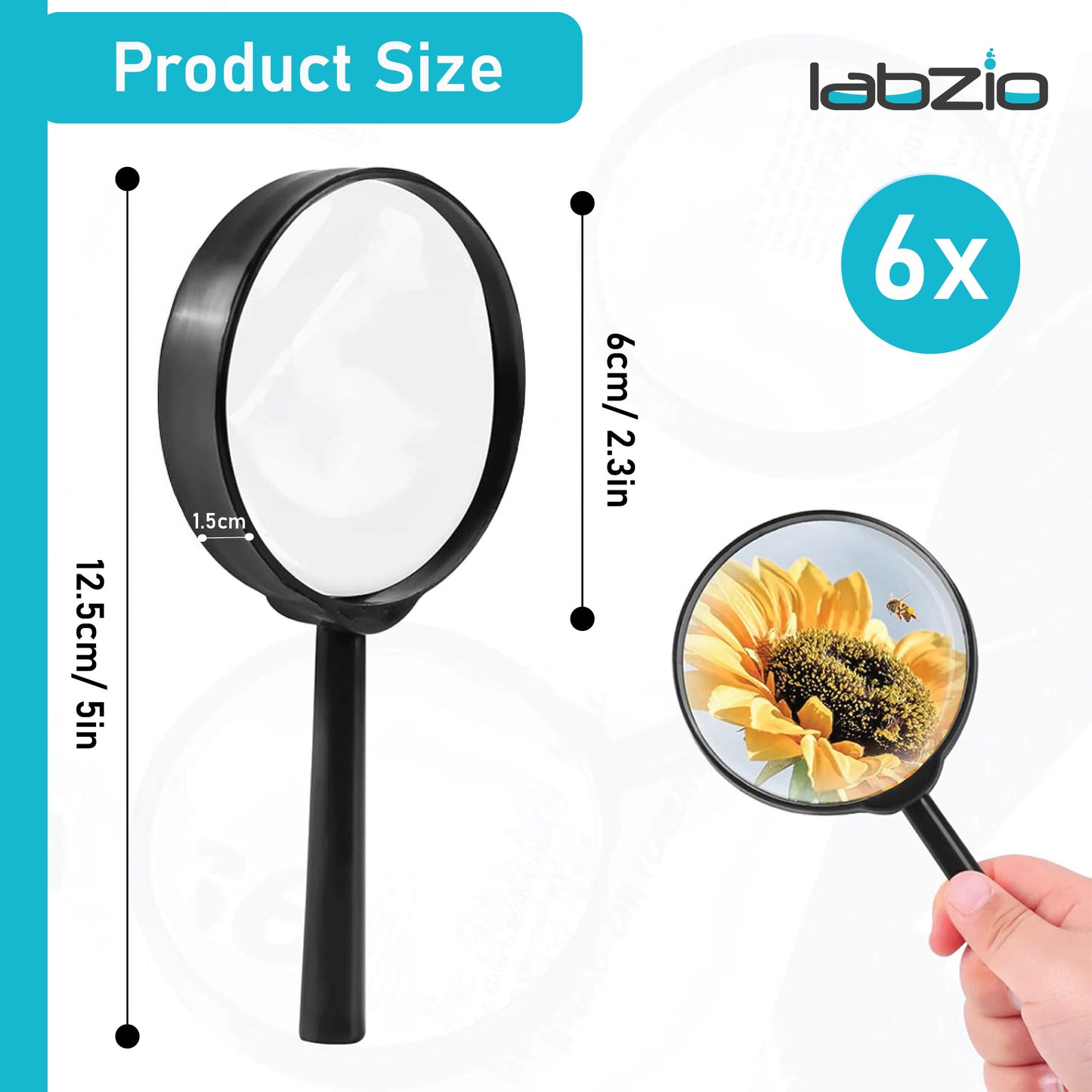Labzio 60mm Hand Lens Magnifier — Black Magnifying Glass with Crystal Clear Lens | Compact Design and Lightweight Build | Comfortable Grip for Precision Work At Laboratory ( Pack Of 1 )