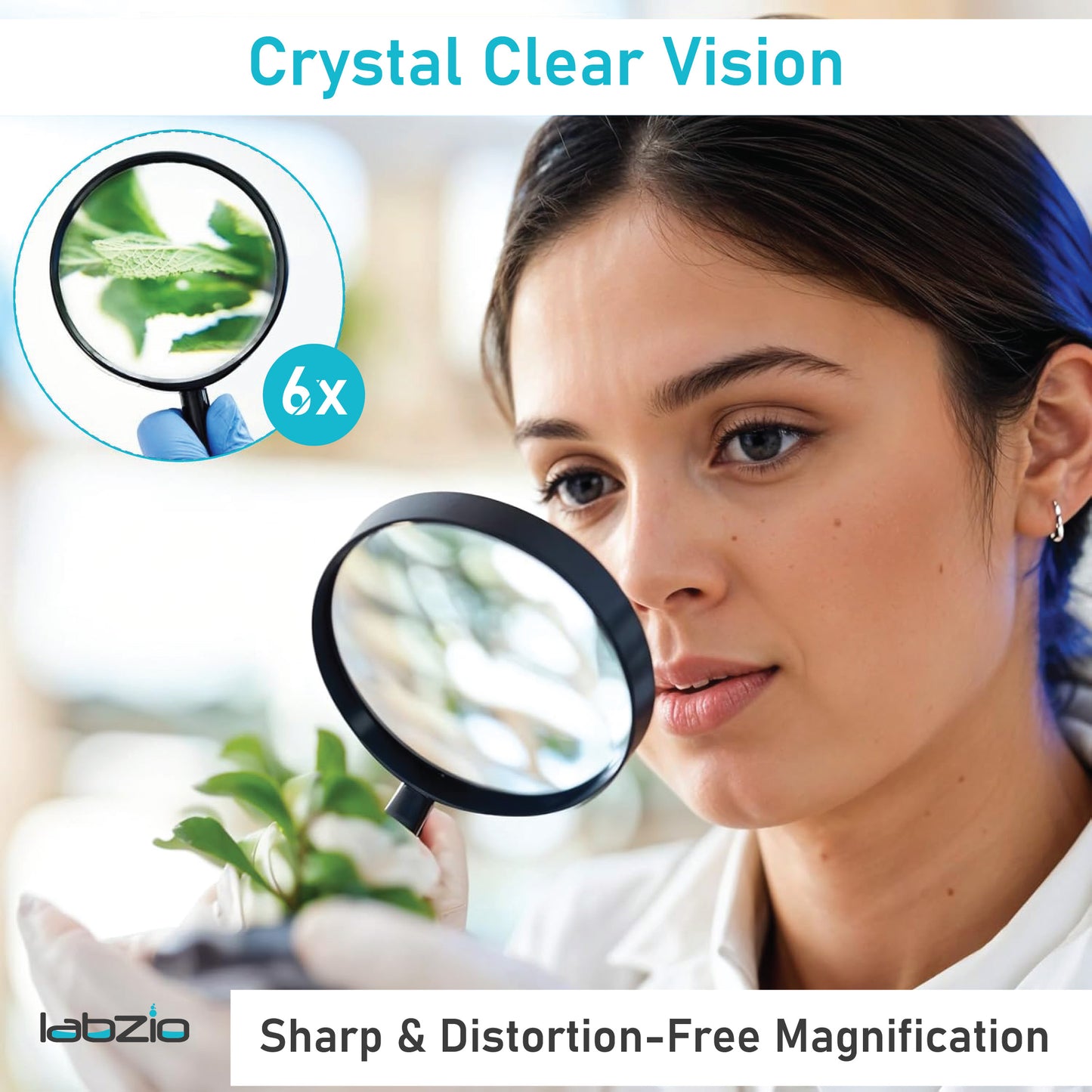 Labzio 60mm Hand Lens Magnifier — Black Magnifying Glass with Crystal Clear Lens | Compact Design and Lightweight Build | Comfortable Grip for Precision Work At Laboratory ( Pack Of 1 )