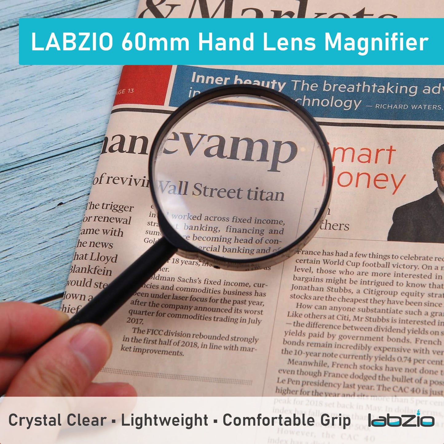 Labzio 60mm Hand Lens Magnifier — Black Magnifying Glass with Crystal Clear Lens | Compact Design and Lightweight Build | Comfortable Grip for Precision Work At Laboratory ( Pack Of 1 )