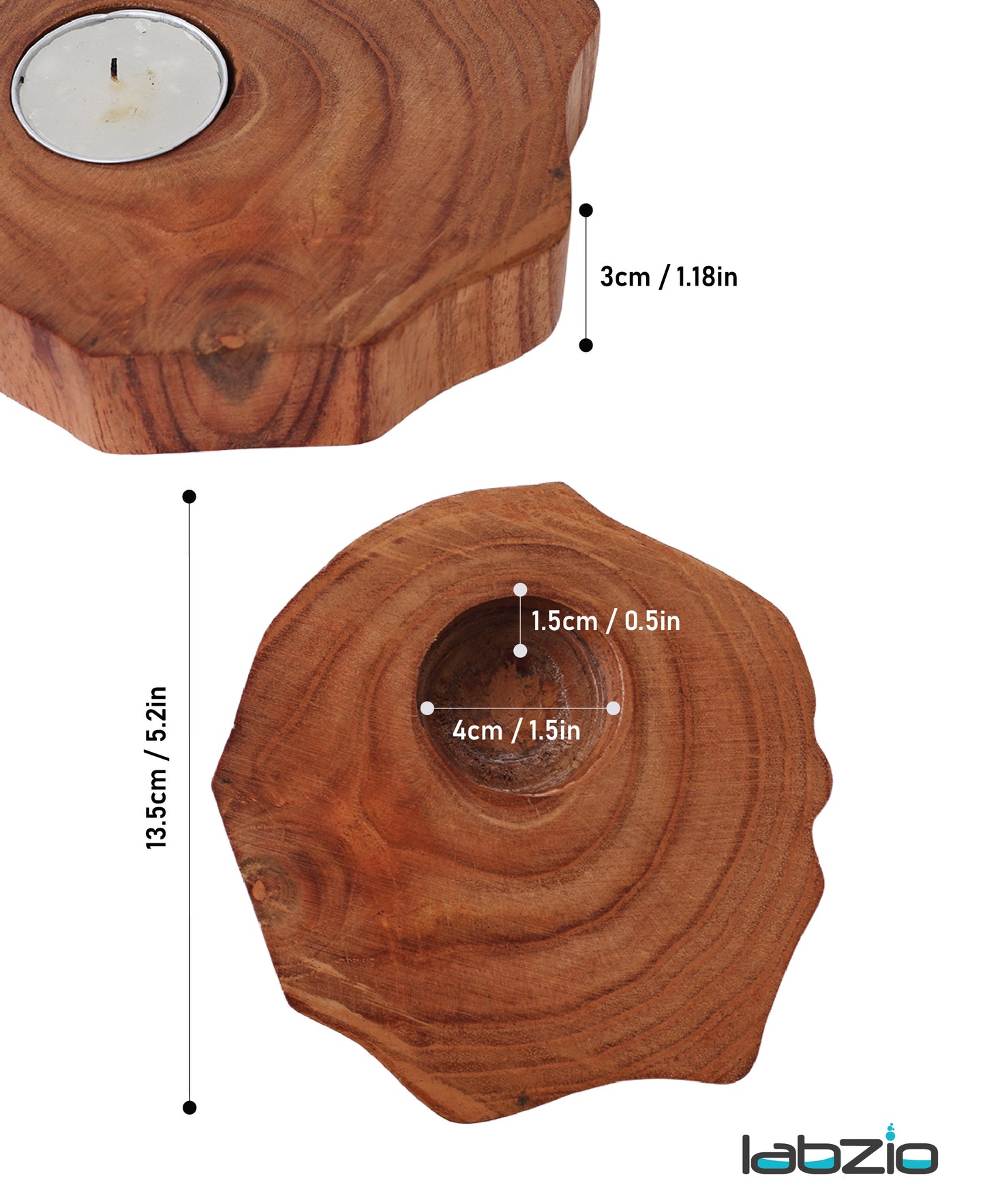 LABZIO Zig-Zag Wooden Tealight Candle Holder – Handcrafted Rustic Natural Wood Design for Home Décor, Weddings & Events