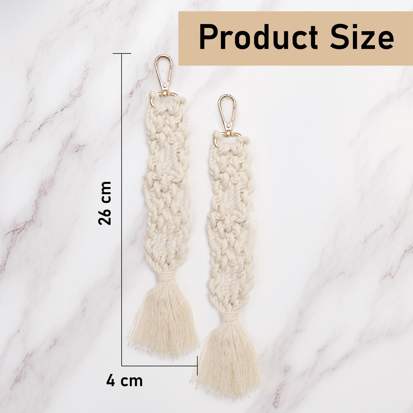 LABZIO Set of 2 Boho Macrame Keychain | Handmade Cotton Rope Key Ring with Tassels | Stylish & Durable for Bags, Keys & Accessories | Unisex Gift for Women & Men | Metal Ring Included