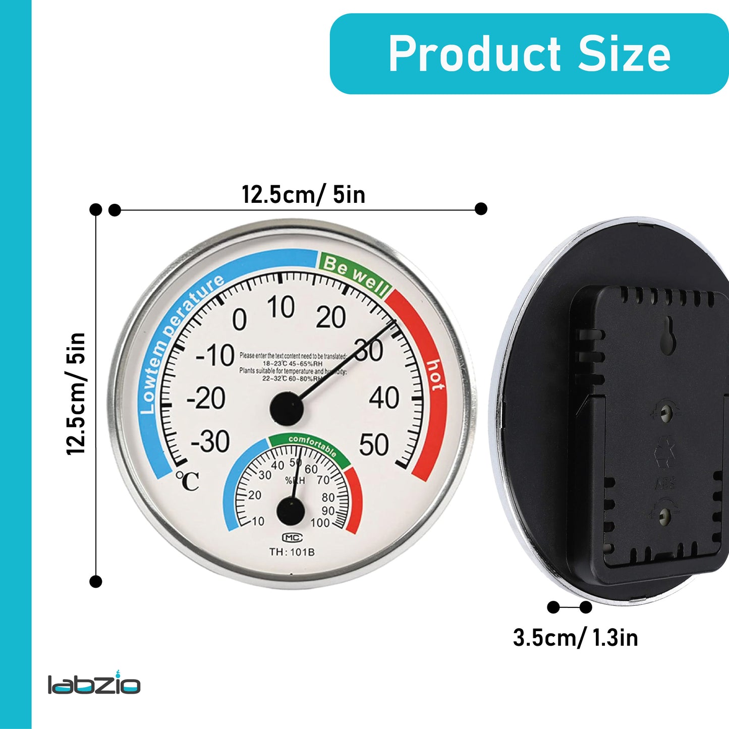 LABZIO Circular Wall-Mounted Thermometer-Hygrometer-Comfort Meter, 125mm, Accurate Temperature & Humidity Monitor, Stylish Design for Home & Office, Easy-to-Read Scale, Durable Construction
