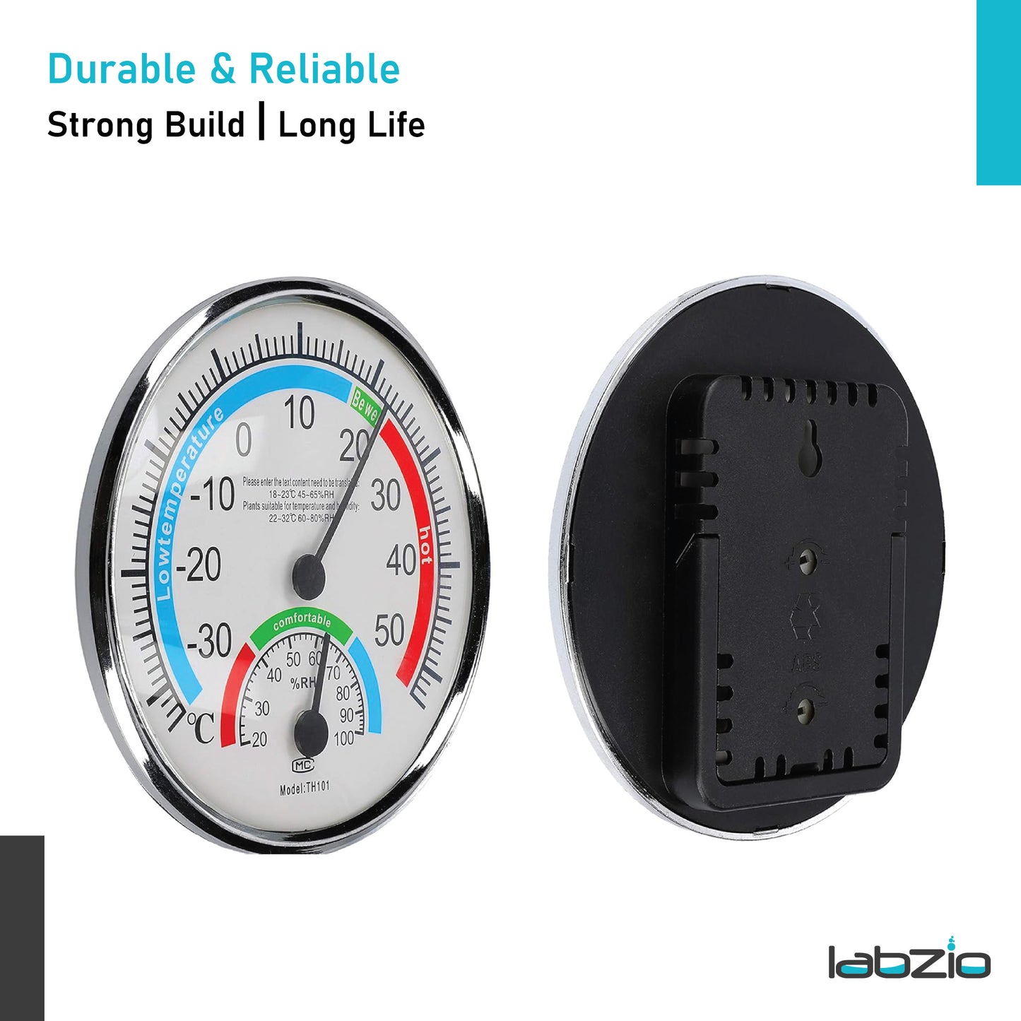 LABZIO Circular Wall-Mounted Thermometer-Hygrometer-Comfort Meter, 125mm, Accurate Temperature & Humidity Monitor, Stylish Design for Home & Office, Easy-to-Read Scale, Durable Construction