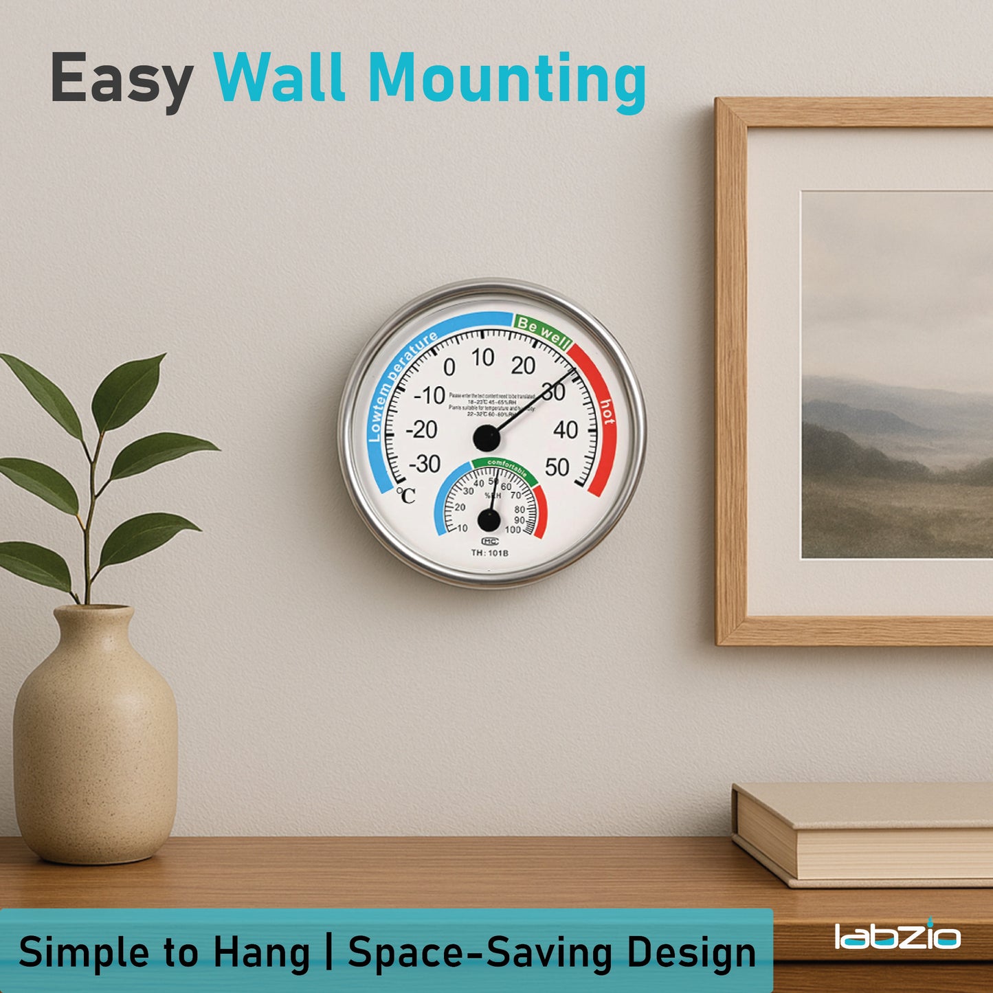 LABZIO Circular Wall-Mounted Thermometer-Hygrometer-Comfort Meter, 125mm, Accurate Temperature & Humidity Monitor, Stylish Design for Home & Office, Easy-to-Read Scale, Durable Construction