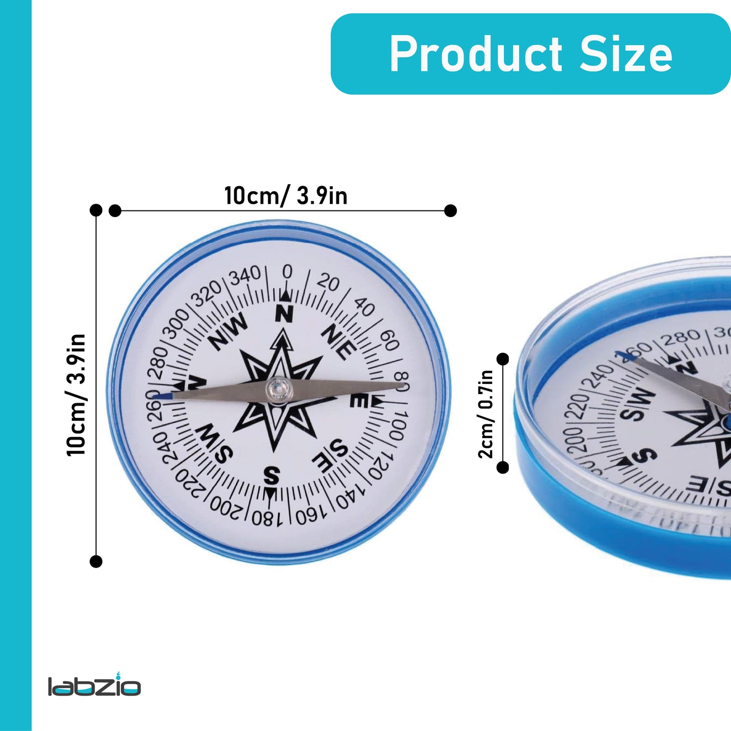 LABZIO 100mm Plastic Compass with 360-Degree Scale for Accurate Navigation - Durable, Lightweight, and Portable Compass for Hiking, Camping, Survival, and Outdoor Activities - Sensitive Needle