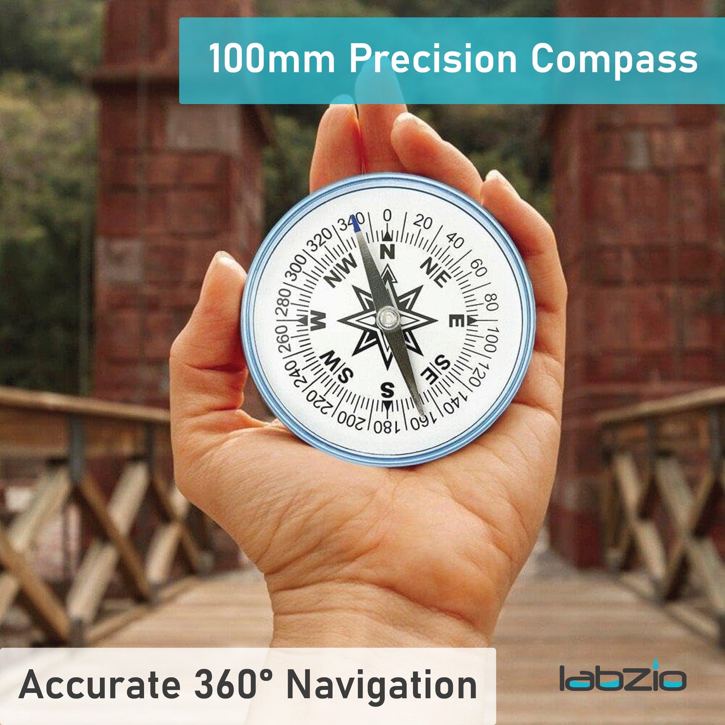 LABZIO 100mm Plastic Compass with 360-Degree Scale for Accurate Navigation - Durable, Lightweight, and Portable Compass for Hiking, Camping, Survival, and Outdoor Activities - Sensitive Needle