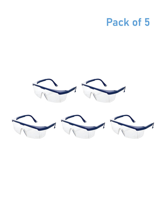 LABZIO - Safety Goggles With Side Protection & Adjustable Temples For Unviversal Fit, Chemical Resistant (Pack of 5 Goggles)